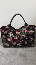 Large Cath Kidston Oilcloth Bag Shopper Tote Handbag Black Red Birds
