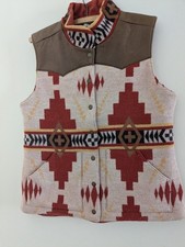 Orvis Aztec Navajo Multi Pattern Wool with leather Yoke Waistcoat / Gilet Size M