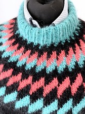 Size L Vintage Hand Knitted Traditional Icelandic Lopi Pure Wool Unisex Sweater