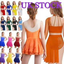 UK Kids Girls Sequined Lyrical Dance Dress Ballet Latin Dancewear Skirts Costume