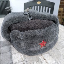 Russian Soviet Army style USSR Badge Real Military Fur Ushanka - small size 