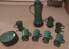 Hand Thrown Italian Coffee/chocolate Pot, Creamer 6 Expresso Cups And Saucers