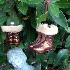 Set of Two Glass Christmas Baubles Winter Boots Great Condition Used Once