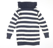 H&M Women’s Navy White Striped Jumper Dress Size 10 Roll Neck Knitwear