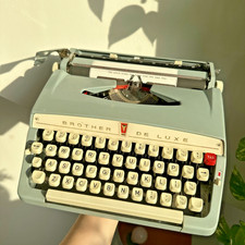 Vintage Blue Brother De Luxe Typewriter Working w/ Case Retro Portable Machine