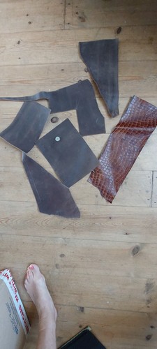 Brown leather offcuts scrap - leather,