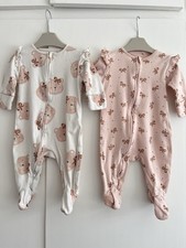 Baby Girls NEXT 0-3 Months Zip Babygrow Sleepsuit Bundle Bears Bows