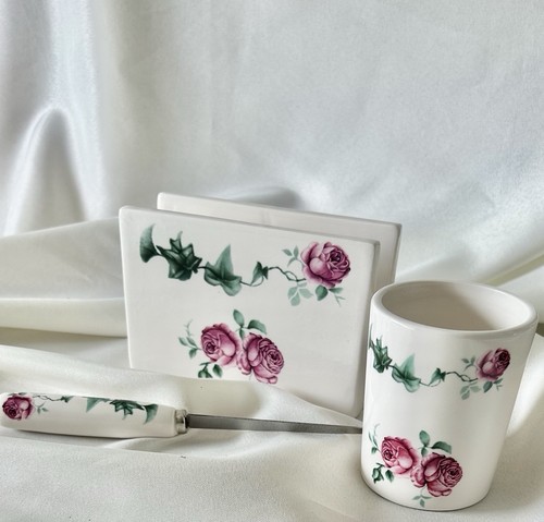 Vintage ceramic rose desk set - rose,