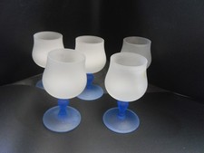 5 Hand blown small blue sherry/ small wine glasses