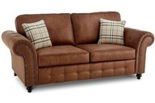 Oakland 3 Seater Faux Leather Sofa Tan (BUY TWO AND GET A FREE LARGE FOOTSTOOL)