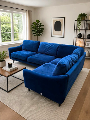 Snug large blue velvet corner - velvet,