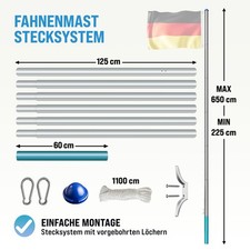 B-Stock aluminum flagpole 6.50m with rope hoist, flag mast WITHOUT flag