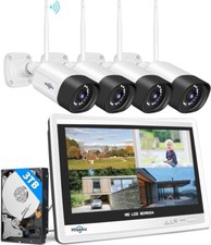 Hiseeu Wireless Security Camera System with 12"Monitor 3MP+3TB Hard Drive