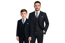 Mens Boys Texture Matching Suit Navy Mitzvah Tailored Fit Father Son 3 Piece Set
