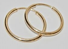 9CT GOLD SLEEPER HOOP EARRINGS - 15mm DIAMETER - PAIR - SOLID 9CT GOLD