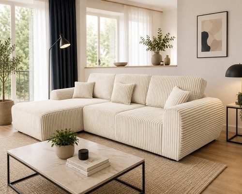Cream fabric corner sofa large - cream,