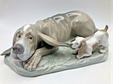 Rare Retired Lladro Nao Bloodhound & Puppy, Lovely Condition Vintage Figurine