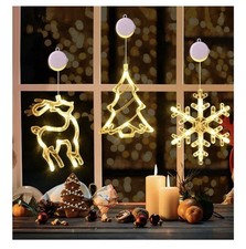 Warm White Reindeer & Snowflake Christmas Window Lights 3-Pack - Battery