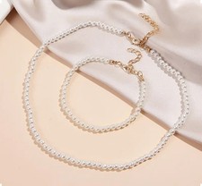 2pcs American Style Fashion Imitation Pearl Necklace and Bracelet Set