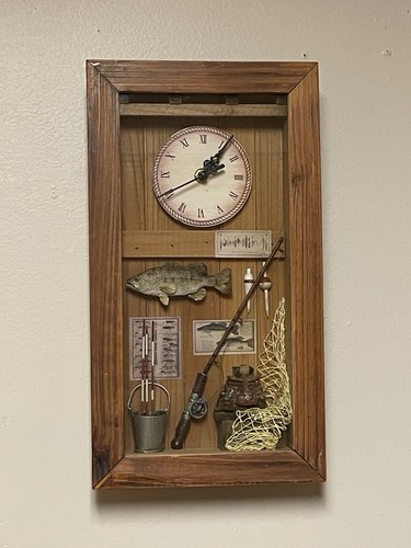 Vtg fishing shadow box clock - vtg,