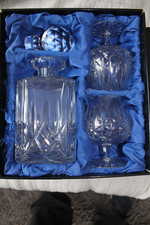 BOHEMIA HAND CUT CRYSTAL MADE IN CHZECHOSLOVAKIA DECANTER AND BRANDY GLASSES SET