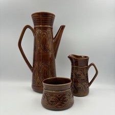 Vintage Saxony Ellgreave Coffee Pot Tall Brown Glazed 1970s Jug Sugar Set VGC