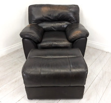 ARMCHAIR Dark Brown Real Leather Removable Seat Cushions Settee FREE DELIVERY