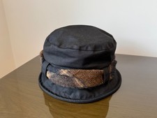 Ladies Olney Weatherproof Wax Hat, Black With Tweed Band, One Size, VGC