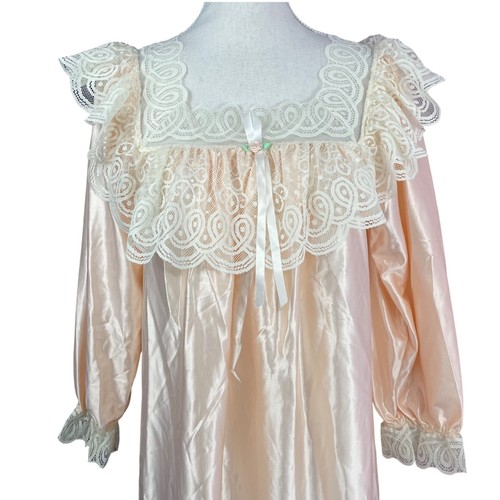 Peach satin lace nightgown - lace, s