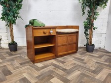 Vintage Nathan Teak Telephone Seat With Beige Seat Retro Mid-Century