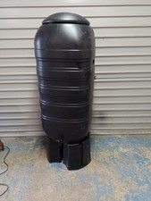 Black water butt with stand, lid and tap
