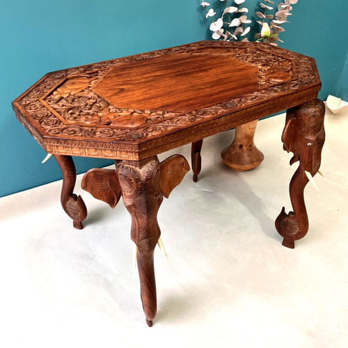 Large teak table with - teak, carved