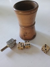 Antique hand turned Dice Shaker, Dice And Spinner