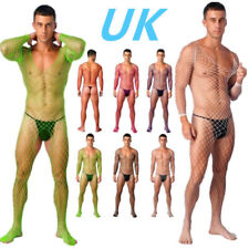UK Mens Fishnet Bodysuit Catsuit Long Sleeve Crotchless Jumpsuit Bodystocking