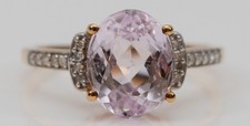 Impressive 9ct Yellow Gold Rose Pink Kunzite Diamond surround size R 1/2