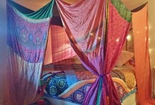 Vintage Indian silk sari bed