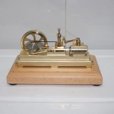 Mini Brass Horizontal Steam Engine Model with Speed Reducer for DIY Collection