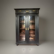 Antique Early 1900’s Mahogany Black Painted Display China Glazed Drinks Cabinet