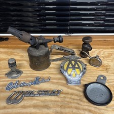 Vintage Auto Memorabilia Blow Torch Oil Can Car Badges, Oil Drum Tap. Job Lot
