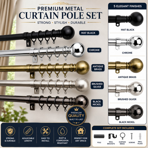 Curtain pole set with rings - pole,
