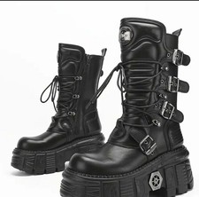 NEW BLACK N CHROME . PUNK ,GOTH ROCK CYBER BOOTS  ANY SIZE