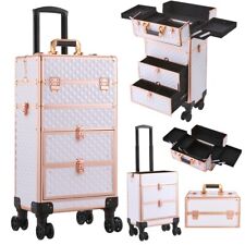 4 in 1 Makeup Trolley Case Vanity Cosmetic Hairdressing 2 Drawer Case on Wheels