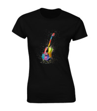 PAINT SPLASH GUITAR LADIES T SHIRT COOL GUITAR PLAYER MUSICIAN MUSIC DESIGN BAND