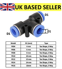 PNEUMATIC PUSH IN FITTING AIR WATER PIPE - TEE SHAPE 3 WAY 4-6-8-10-12-14-16MM