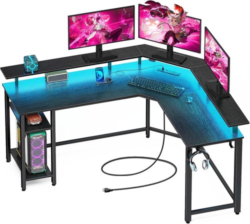 Shaped gaming desk with - l-shaped, led