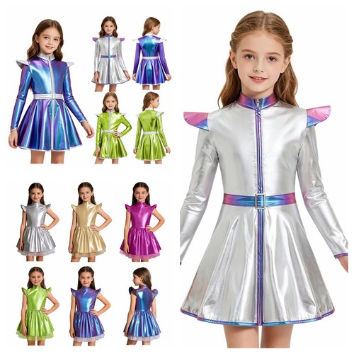 Girls shiny metallic dress - metallic,