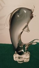 Murano Smokey Glass Leaping Dolphin Figurine