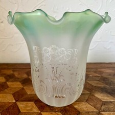 Vintage Vianne French Green Art Nouveau Etched Frosted Glass Light Shade G