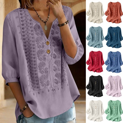 Women button neck linen - women's,