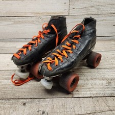 Vintage Pacer Invader Speed Skates Size 8 Rental Black Quad Skates Orange Wheels